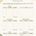 Template de budget mensuel minimaliste beige sur une table en bois