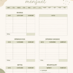Template de budget mensuel minimaliste beige sur une table en bois