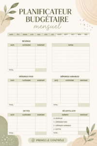 Template de budget mensuel minimaliste beige sur une table en bois
