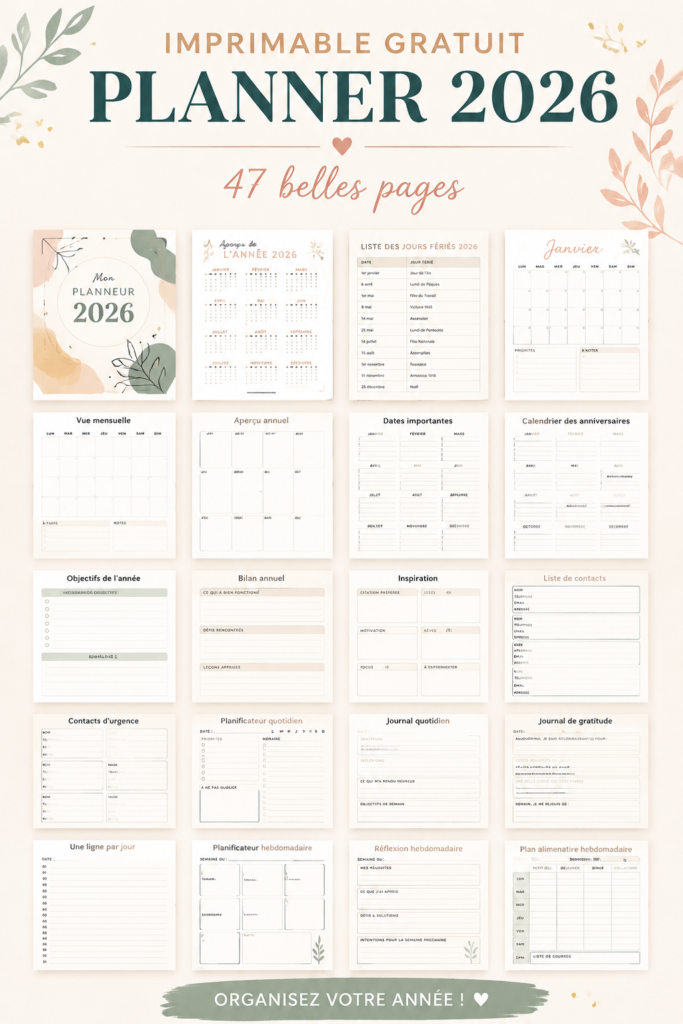 Un planner 2026 gratuit et coloré à imprimer pour une organisation optimale
