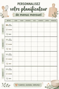 Planner de menu personnalisé sur une table de cuisine