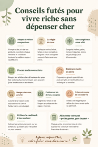 Une femme souriante dans sa cuisine, préparant un repas frugal et délicieux.