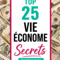 Image d'une femme souriante tenant un morceau de papier avec un budget écrit dessus, symbolisant une vie frugale.