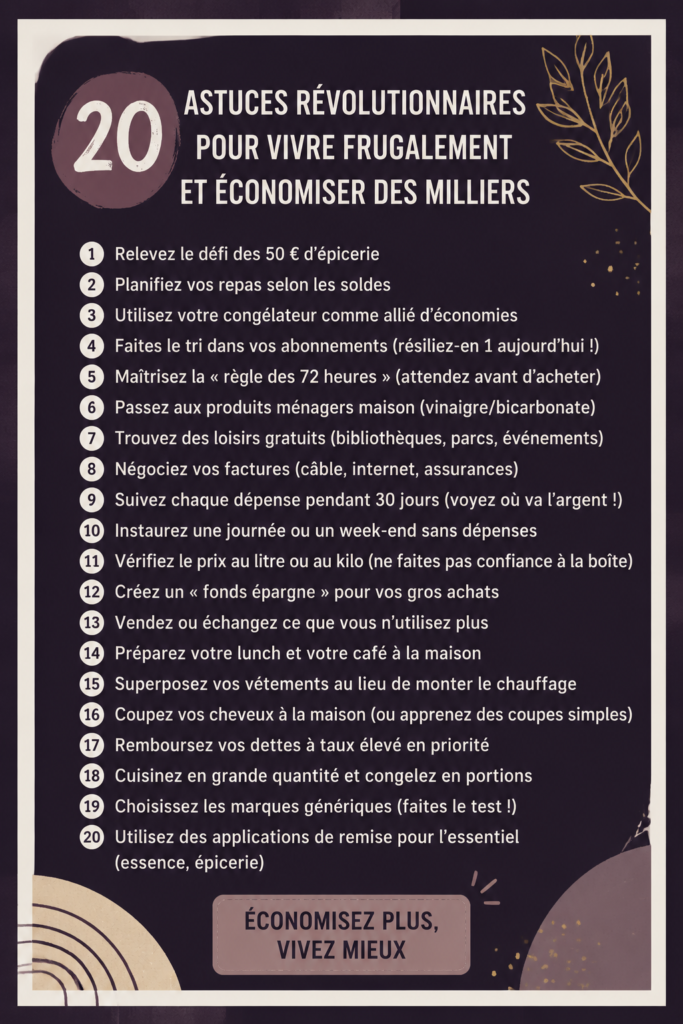 Une femme souriante appliquant des astuces de vie frugale dans sa cuisine.