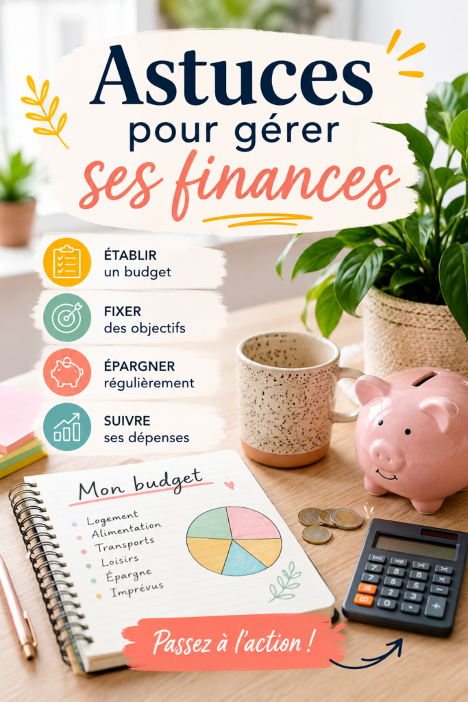 Femme souriante examinant ses finances avec un ordinateur et un carnet.