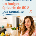 Illustration mettant en avant des courses saines et économiques pour un budget de 60 € par semaine.