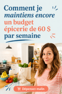 Illustration mettant en avant des courses saines et économiques pour un budget de 60 € par semaine.