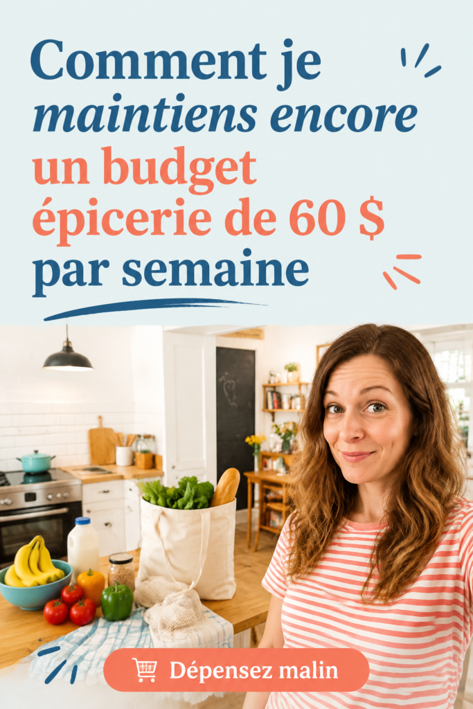 Illustration mettant en avant des courses saines et économiques pour un budget de 60 € par semaine.
