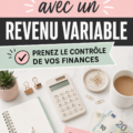 Femme examinant des documents financiers et un ordinateur portable pour planifier son budget avec des revenus variables.