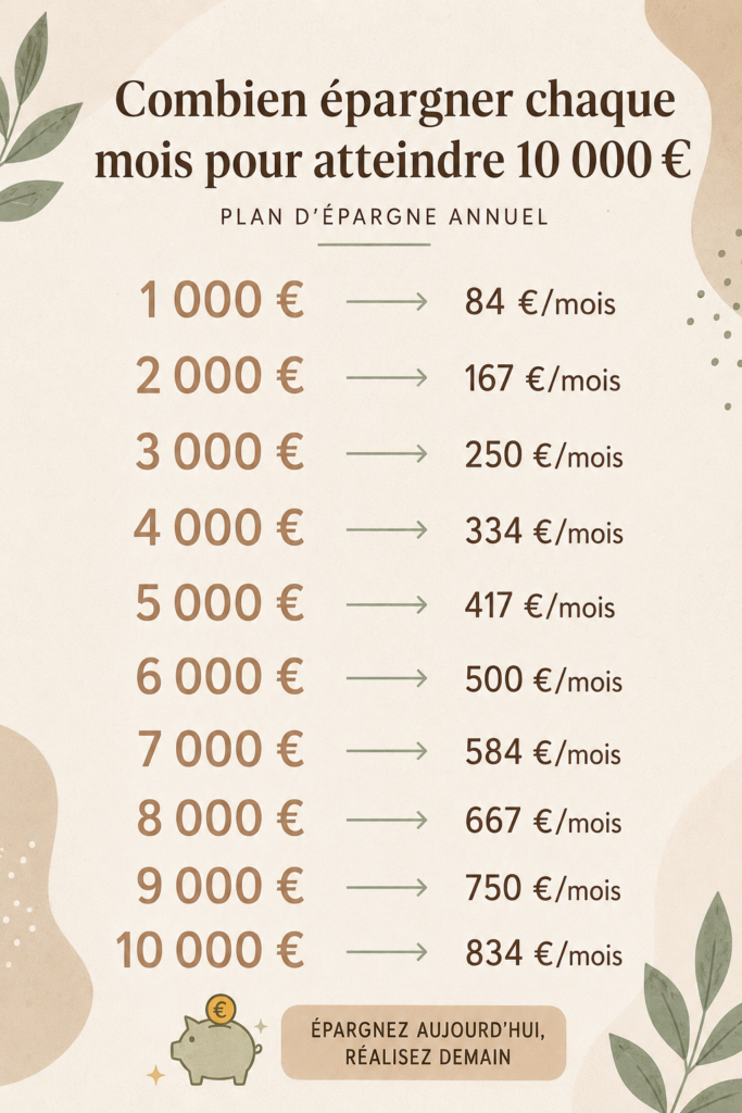 Femme calculant son épargne mensuelle pour atteindre 10 000 €
