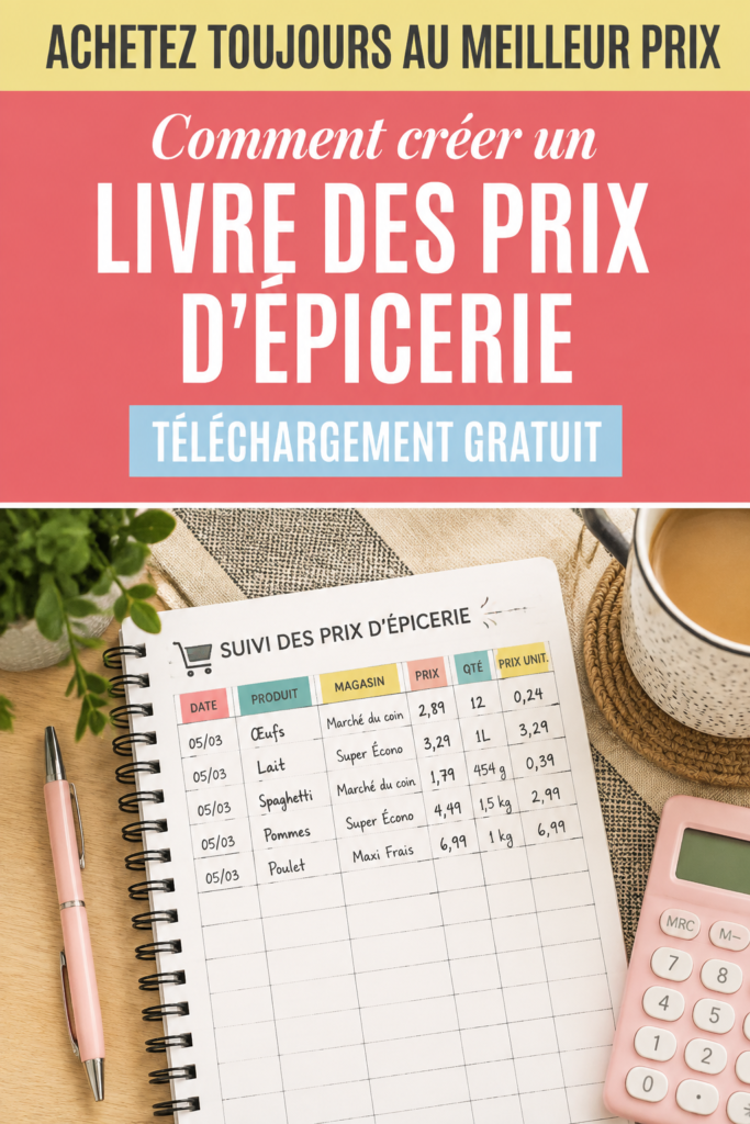 Un carnet ouvert avec une liste de prix de courses, représentant une gestion budgétaire efficace.