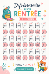 Défi budget pour la rentrée scolaire avec des fournitures scolaires et un calendrier.