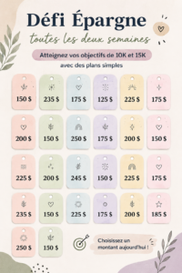 Une femme souriante comptant des billets dans un carnet de budget, symbolisant la gestion efficace de son épargne.