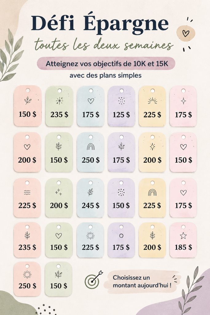 Une femme souriante comptant des billets dans un carnet de budget, symbolisant la gestion efficace de son épargne.