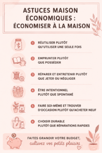 Femme souriante dans sa cuisine en train de planifier son budget frugal