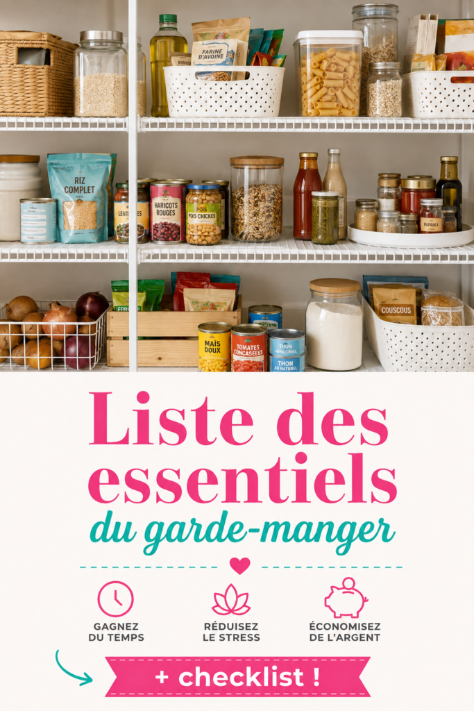 Un garde-manger bien organisé avec divers produits de base