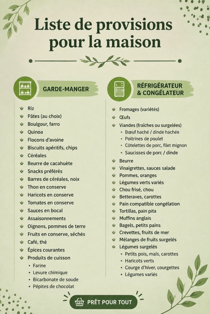 Une cuisine bien organisée avec des fournitures alimentaires en stock.