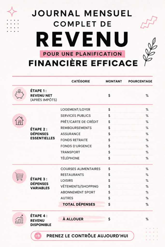 Image d'un journal mensuel pour la gestion financière avec des notes et un stylo