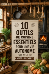 Vue d'une cuisine autonome avec des outils pratiques pour préparer des repas.
