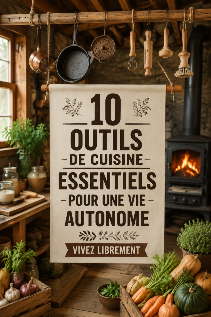 Vue d'une cuisine autonome avec des outils pratiques pour préparer des repas.