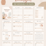 Un planificateur de budget imprimable ouvert sur une table avec des stylos et des notes.