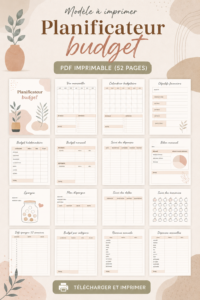 Un planificateur de budget imprimable ouvert sur une table avec des stylos et des notes.