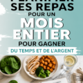 Un tableau de planification des repas coloré avec des ingrédients frais autour.