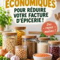 Une vue de divers aliments économiques dans un garde-manger frugal.