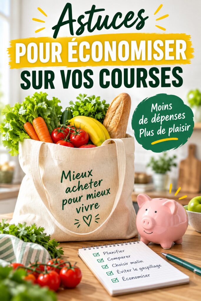 Femme avec un caddie de courses en train de réfléchir à son budget