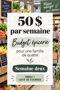 Femme souriante faisant ses courses avec une liste, mettant en pratique un budget de 50€ par semaine.