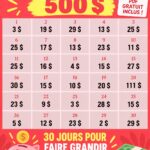 Une femme souriante tenant un tableau de défi d'économie avec des objectifs clairement définis.