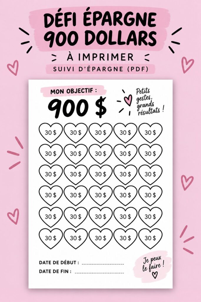 Femme souriante consultant un plan d'épargne de 900 euros dans un carnet.