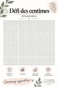 Illustration d'un défi d'économies avec des pièces de monnaie sur une table
