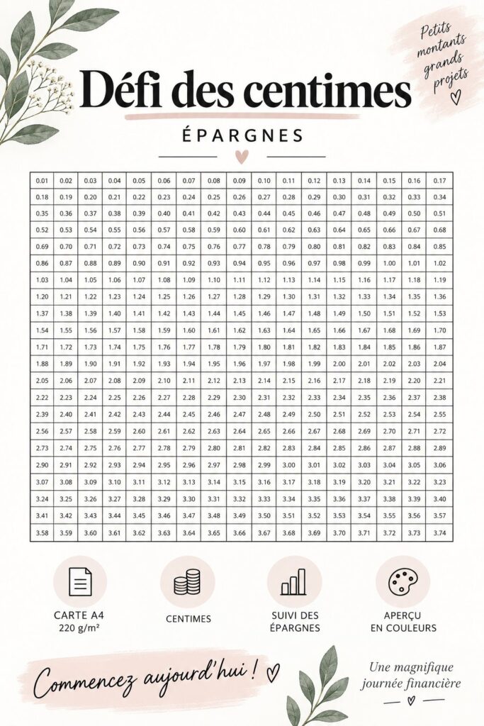 Illustration d'un défi d'économies avec des pièces de monnaie sur une table