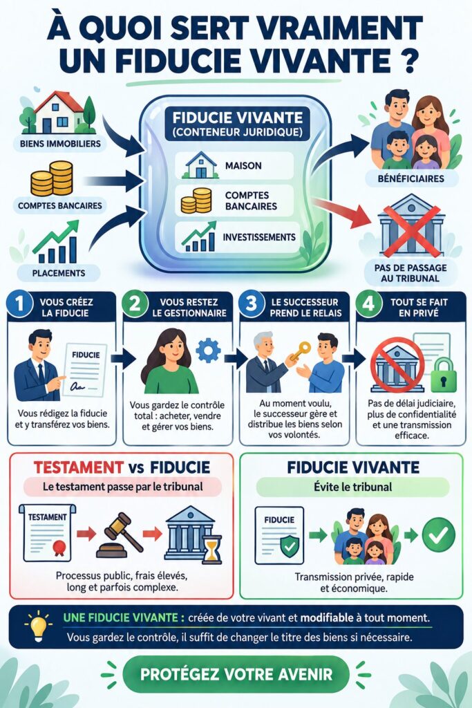 Image d'un document juridique sur la création d'une fiducie de vie, symbolisant la sécurité financière.