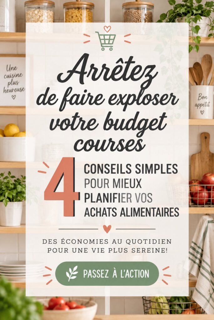 Femme souriante regardant une liste de courses tout en faisant ses courses au supermarché, illustrant une gestion efficace du budget.