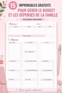Imprimés gratuits pour suivre un budget familial sur une table en bois.