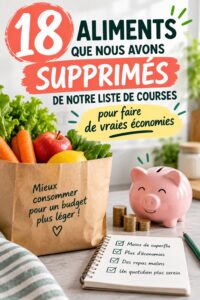 Image d'une liste de courses avec des articles barrés pour économiser dans son budget alimentaire.