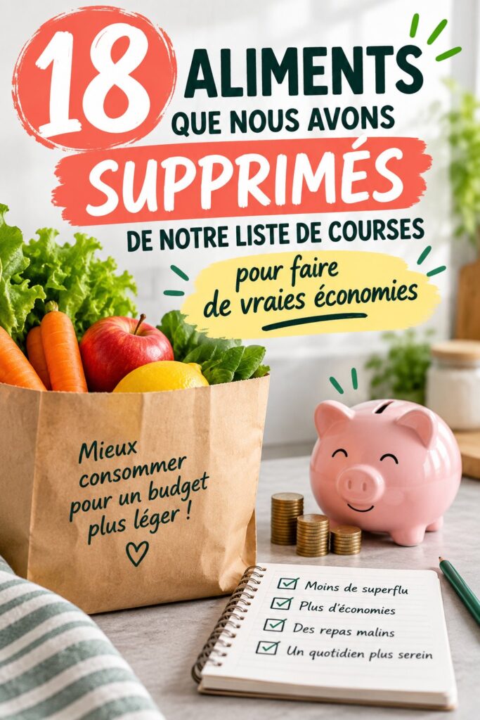 Image d'une liste de courses avec des articles barrés pour économiser dans son budget alimentaire.