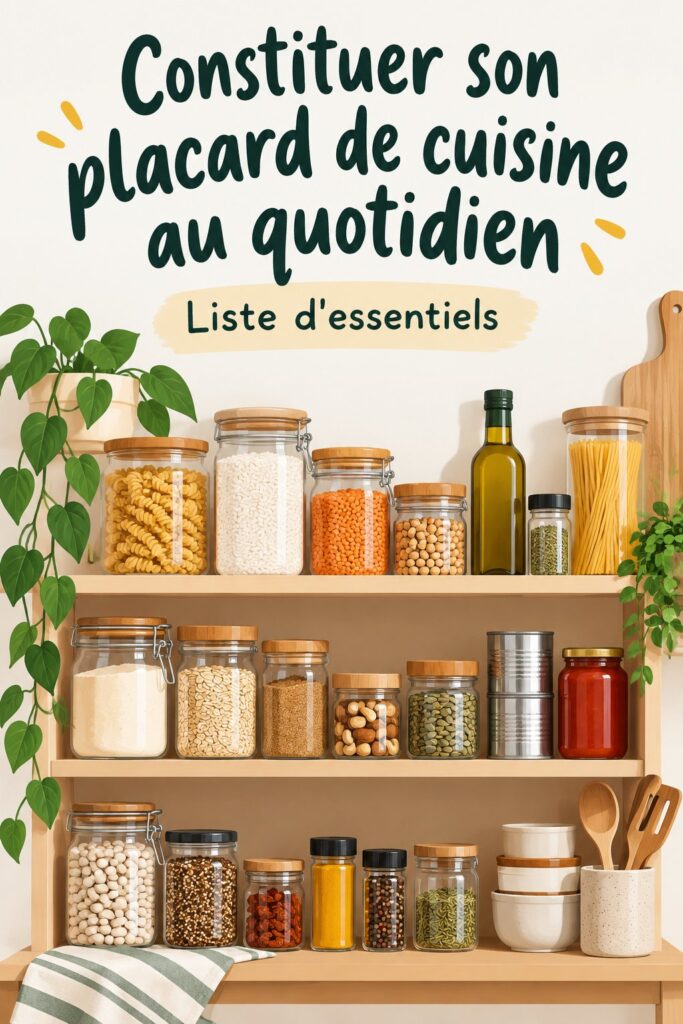 Une cuisine bien rangée avec une liste de courses sur le comptoir, symbolisant une organisation efficace.
