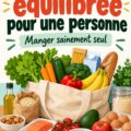 Photo d'une liste de courses saine pour une personne, entourée d'aliments frais et équilibrés.