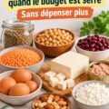 Assiette avec des plats riches en protéines pas chers, adaptés à un budget serré