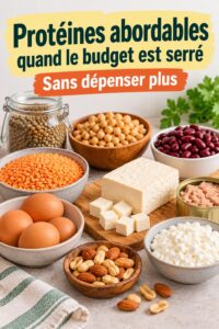 Assiette avec des plats riches en protéines pas chers, adaptés à un budget serré