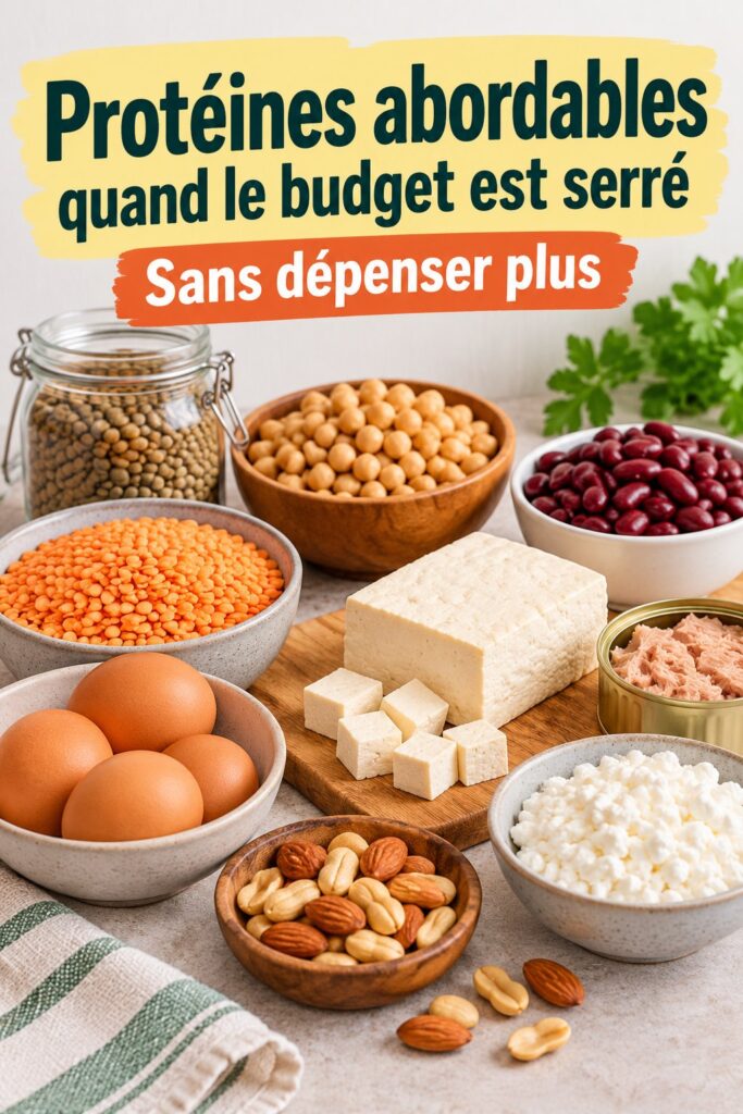 Assiette avec des plats riches en protéines pas chers, adaptés à un budget serré