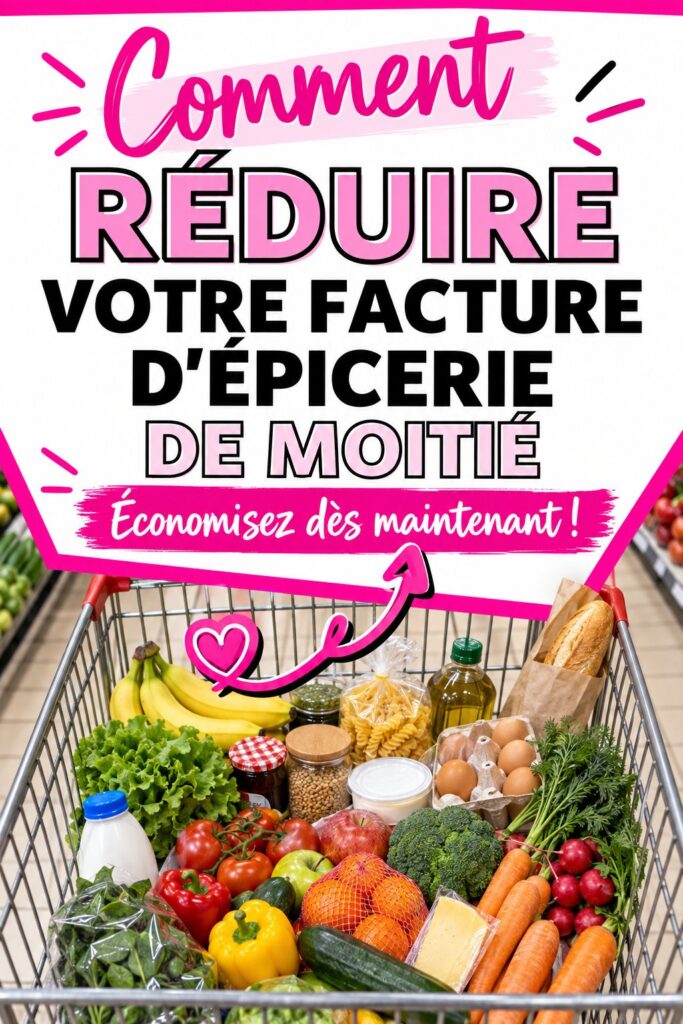 Femme satisfaite regardant ses courses économiques après avoir réduit son budget courses.