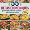 Illustration de divers produits alimentaires abordables dans un panier de courses.
