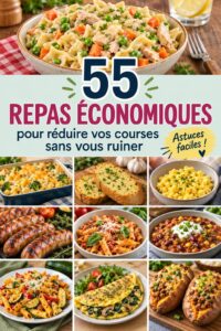 Illustration de divers produits alimentaires abordables dans un panier de courses.
