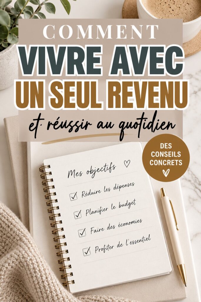Femme souriante à la maison, organisant son budget familial, illustrant la gestion des finances avec un seul revenu.
