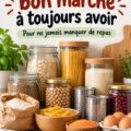 Une sélection d'aliments de base bon marché dans un garde-manger, tels que des pâtes, des haricots et du riz.
