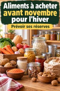 Assortiment d'aliments à acheter avant novembre pour préparer l'hiver